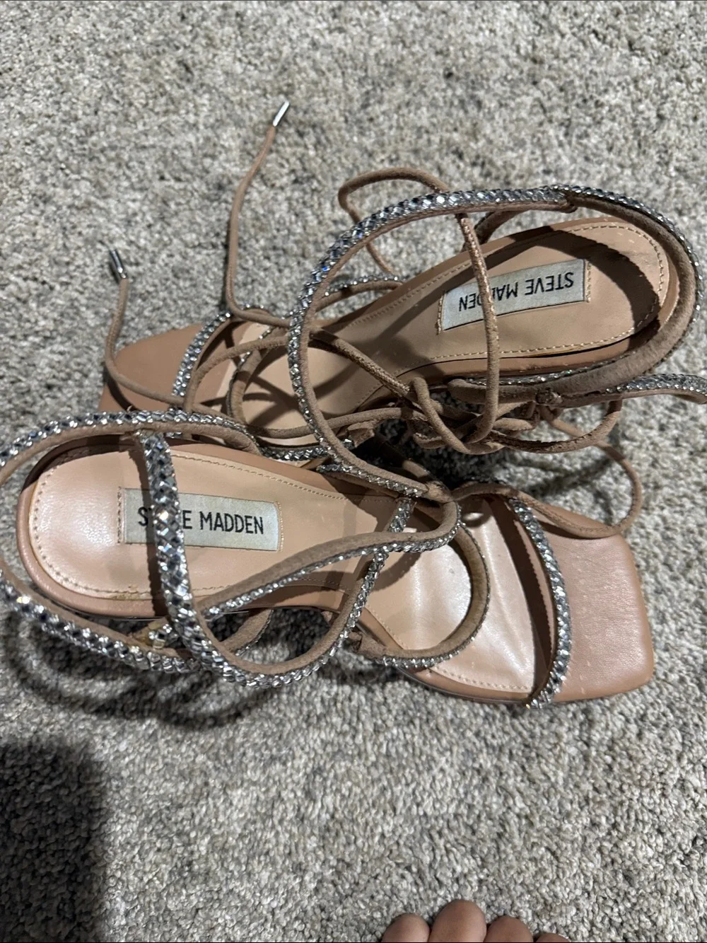 Steve Madden Beige Lace-Up Heels with Crystal Straps
